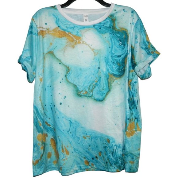 2 for/ $25 Pixie Lady Tee Shirt Blouse Silk Screen Water Graphic Size Large - Picture 4 of 11